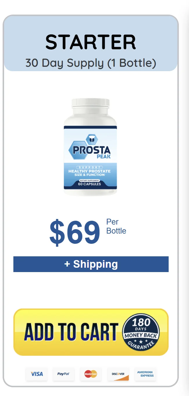 Prosta Peak BASIC 2 bottles 180 day supply 79 per bottle total 158 Buy Now pricing card
